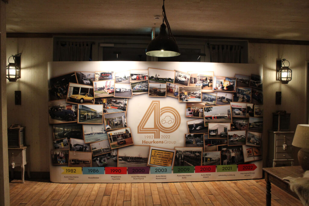Jubileumfotowand met collage van 40 jaar Heurkens Group.